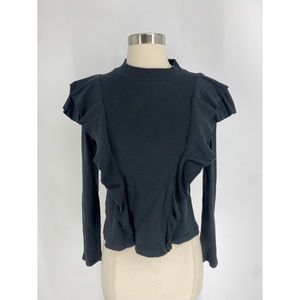 Veronica Beard Black Ruffled Fitted Long Sleeve Blouse